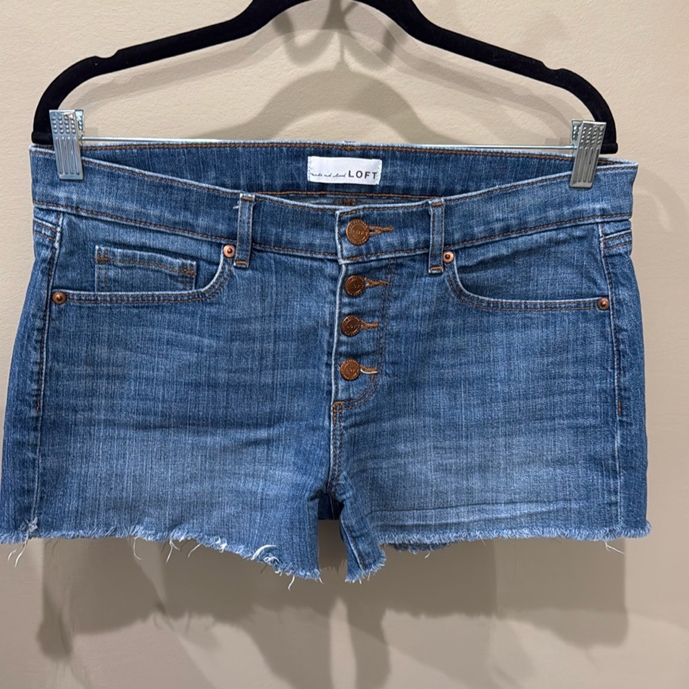 Loft button fly mid-rise denim shorts.